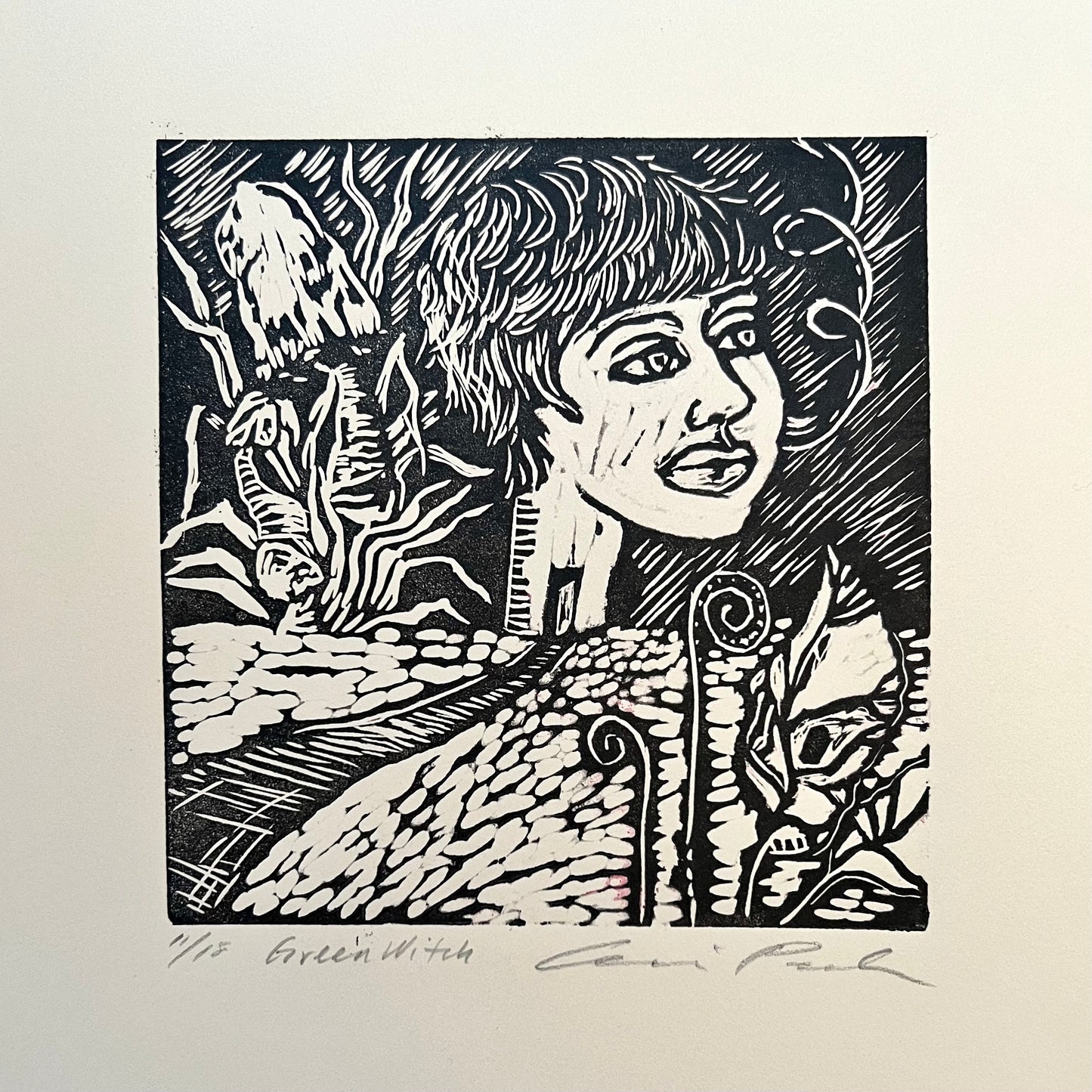 LINOCUT PRINTS ~ Green Witch