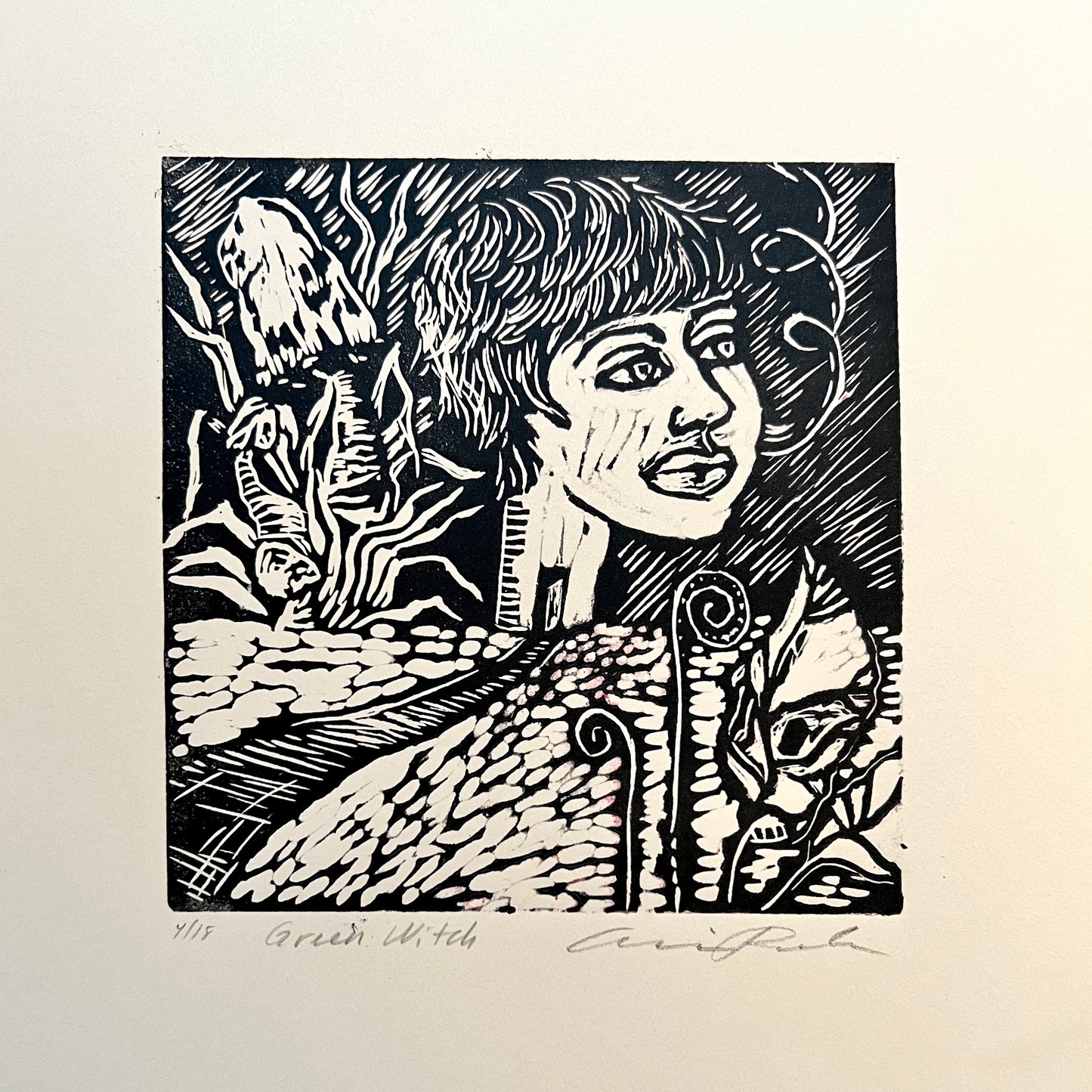 LINOCUT PRINTS ~ Green Witch