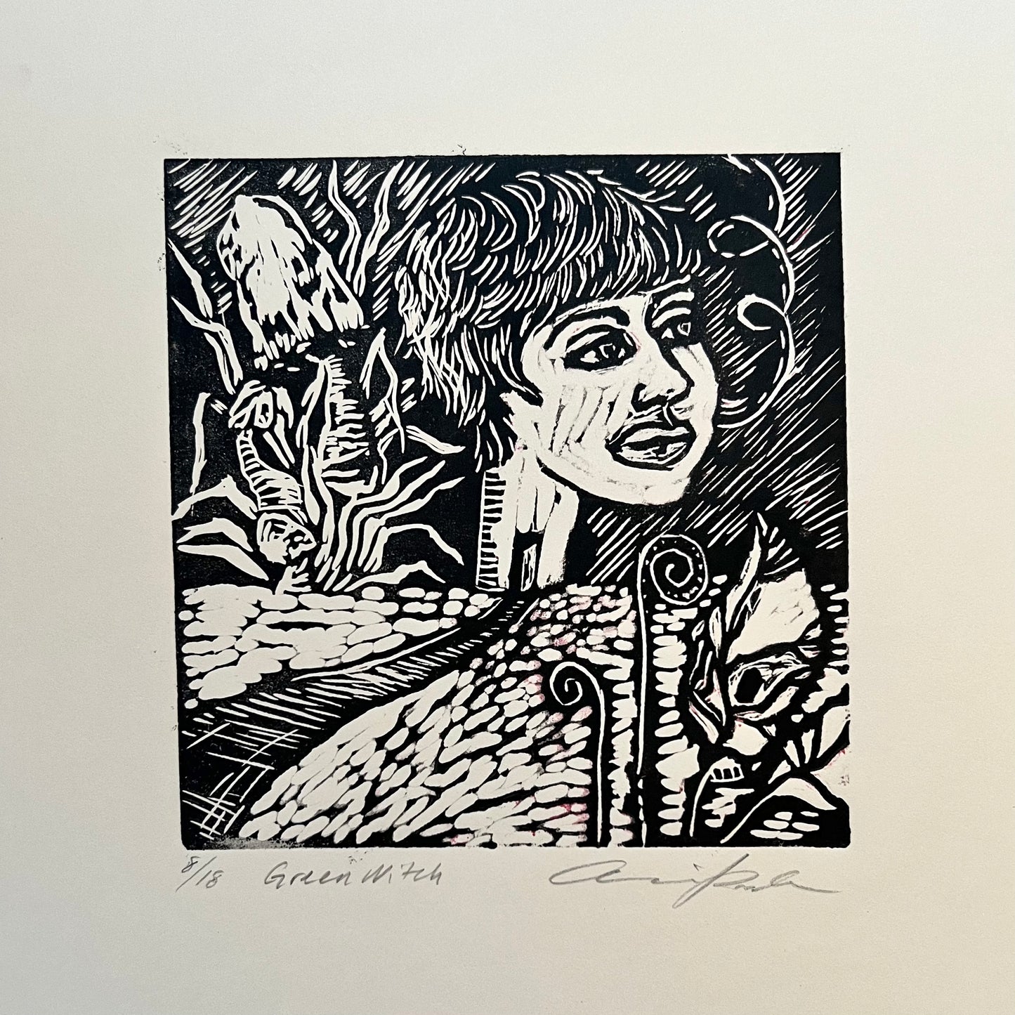LINOCUT PRINTS ~ Green Witch