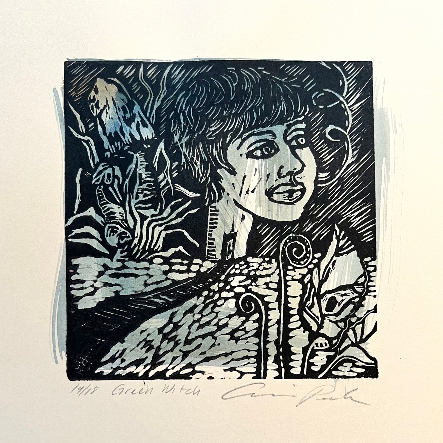LINOCUT PRINTS ~ Green Witch