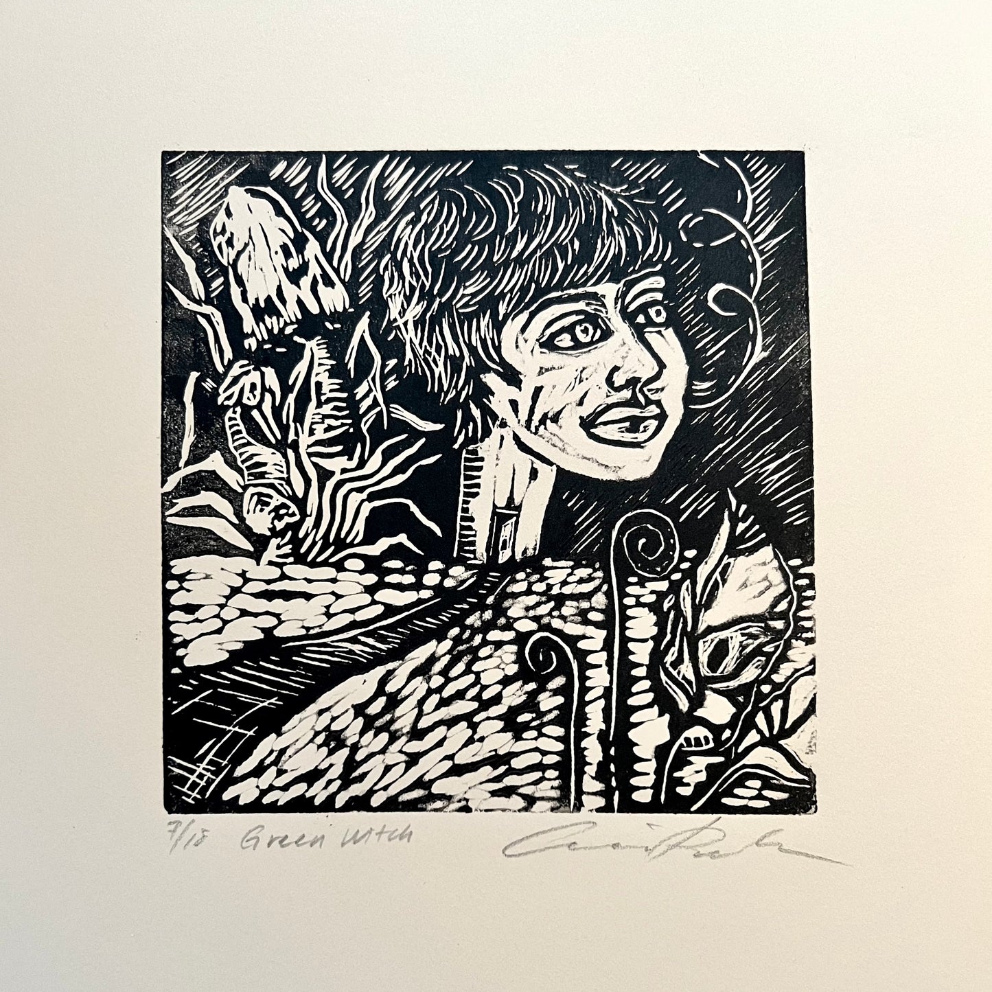 LINOCUT PRINTS ~ Green Witch