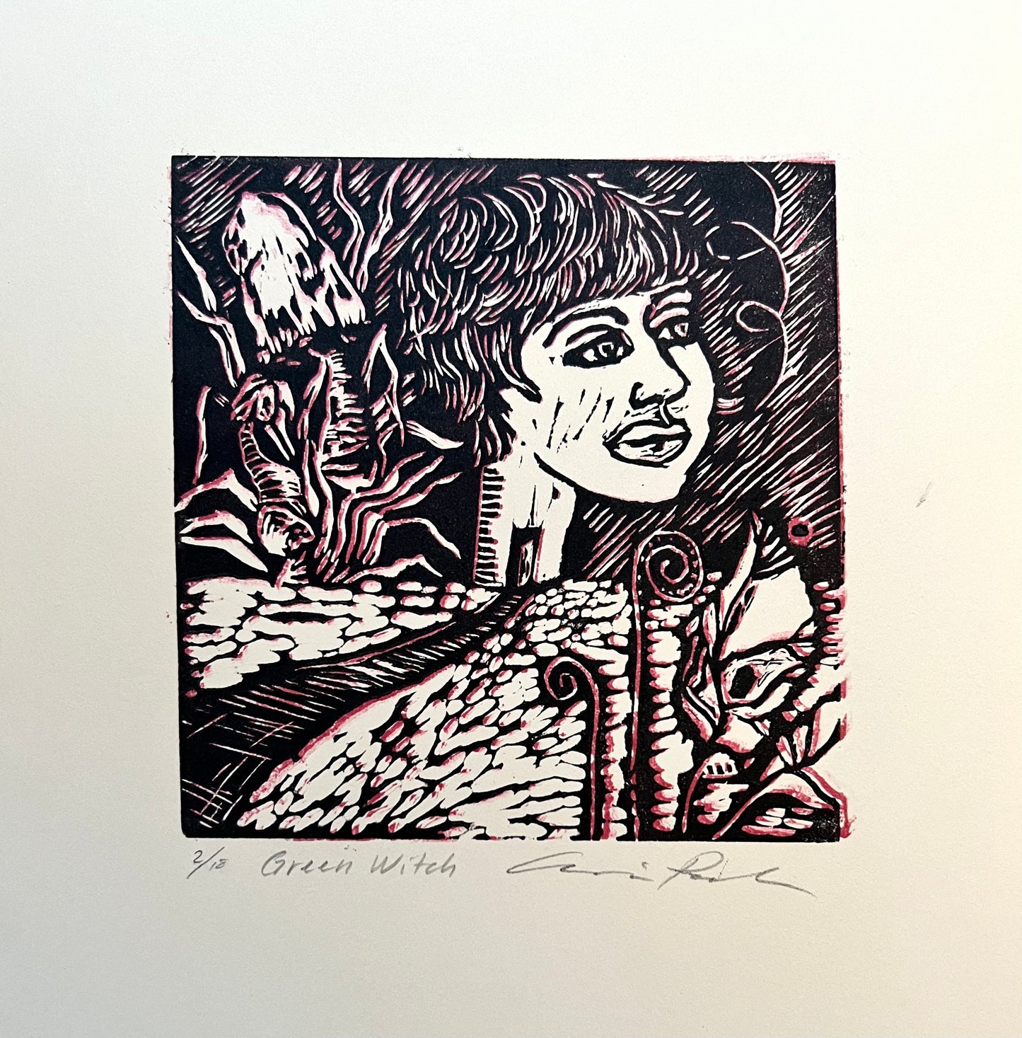 LINOCUT PRINTS ~ Green Witch